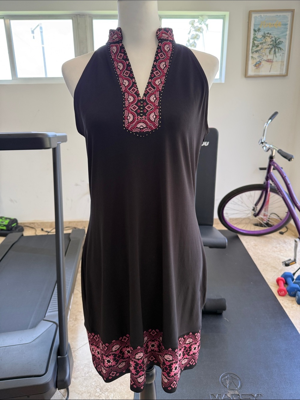 White House Black Market A line black embroidered dress size Medium